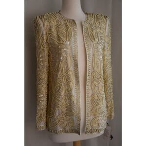 Nipon Night Evening Jacket Silk Ivory White Beads Pearls Sequins NWT Sz Medium